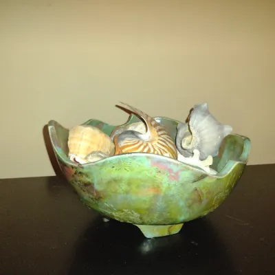 Sale Photo Thumbnail #185: Hand Made Pottery Bowl with Shells and Stones