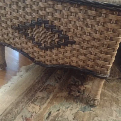 Sale Photo Thumbnail #362: Woven Wicker Footstool with Diamond Patterned Accent