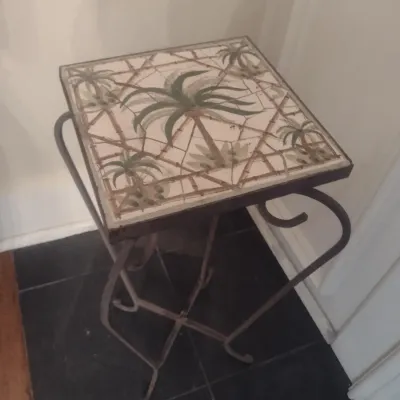 Sale Photo Thumbnail #369: Wrought Metal Scroll Base Tile Top Plant Stand