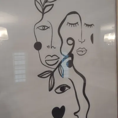 Sale Photo Thumbnail #493: Wood Framed Cubist Abstract Continuous Line Art
