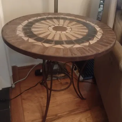Sale Photo Thumbnail #59: Large Round Wrought Metal Base Mosaic Tile Top Accent Table