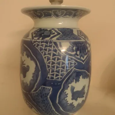 Sale Photo Thumbnail #96: Ceramic Blue and White Ginger Jar
