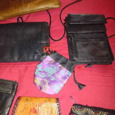 Sale Photo Thumbnail #960: Collection of Small Handbags and Purses.  Items are in used condition and may have wear and be in need of cleaning.
