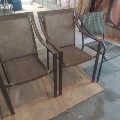 Sale Photo Thumbnail #447: Mixed Set of Metal Frame Patio Chairs and Accent Table.  Downstairs items.