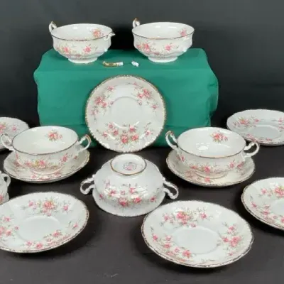 Sale Photo Thumbnail #47: Paragon Victorian Rose Fine Bone China Double Handle Cups & Saucers 14 Pc Set