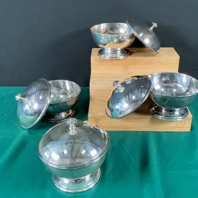 Sale Photo Thumbnail #4: Set of 4 International Silver Co. Silverplate Covered Candy Dishes