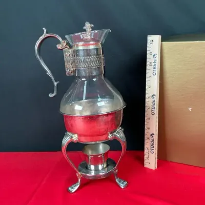 Sale Photo Thumbnail #11: F.B. Rogers Silverplate Glass Beverage Server with Warming Stand
