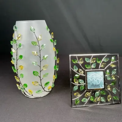 Sale Photo Thumbnail #23: Swarovski Yasmine Hurel Crystal Leaf Vase & Picture Frame with Boxes