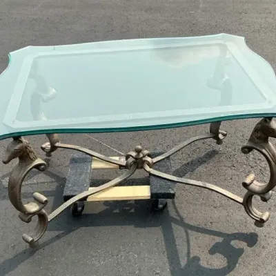 Sale Photo Thumbnail #101: Horse Head Metal Base Glass Top Coffee Table 42”
