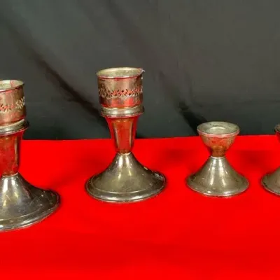 Sale Photo Thumbnail #16: Four Sterling Silver Weighted Candlesticks – Empire and International