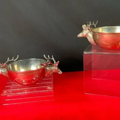 Sale Photo Thumbnail #8: Decorative Pewter Tone Deer Handle Bowls by Jordan & Devlin Designs