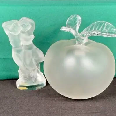 Sale Photo Thumbnail #48: French Frosted Art Glass Nude Couple Figurine & Apple Paperweight – 2 Pc