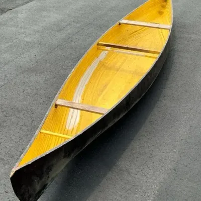 Sale Photo Thumbnail #103: 14-Foot Handcrafted Wooden Canoe with Yellow Interior – Restoration / Project