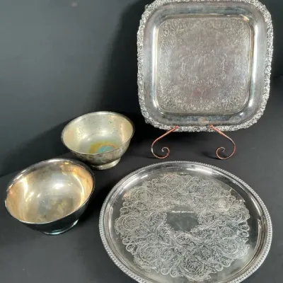 Sale Photo Thumbnail #79: Webster Wilcox International Silver Co. Silverplate Trays & Footed Bowls – 4 Pc Lot