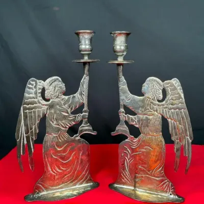 Sale Photo Thumbnail #17: Pair of Silver-Plated Angel Figural Candlesticks