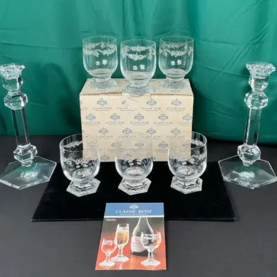 Sale Photo Thumbnail #32: Classic Rose Rosenthal Germany “Maria” Crystal Glassware & Candlesticks – 8 Pc w/ Box