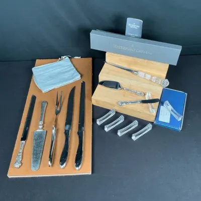 Sale Photo Thumbnail #19: Waterford Crystal Letter Opener, Crystal Knife Rests and Sterling-Handled Serving Utensils