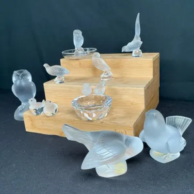 Sale Photo Thumbnail #68: Lalique France Crystal Bird Collection – Coquet Birds, Owls & Bird Dish – 10 Pieces
