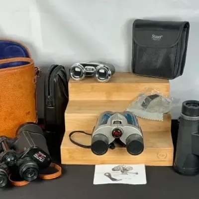 Sale Photo Thumbnail #130: Assorted Binoculars & Sport Glasses Lot – Tasco, Lindafors, Skymaster & Cases