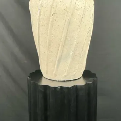 Sale Photo Thumbnail #124: Sculptural White Textured Vase with Black Fluted Pedestal Stand