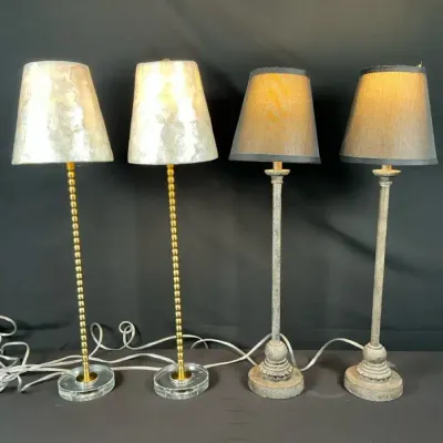 Sale Photo Thumbnail #72: Lot of 4 Tall Accent Table Lamps – Crystal, Gold Tone & Distressed Finish