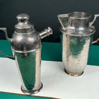 Sale Photo Thumbnail #84: Hammered 900 Silver Cocktail Shaker & Pitcher Barware Set