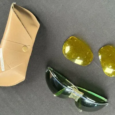 Sale Photo Thumbnail #91: Master P. Baruffaldi Italy Rimless Green Sunglasses With Interchangeable Yellow Lenses & Case