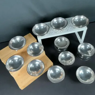 Sale Photo Thumbnail #20: Set of 12 Hammered 900 Silver Footed Bowls