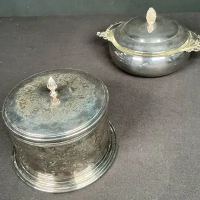 Sale Photo Thumbnail #80: The Sheffield Silver Co. Silver Plate Covered Dish & John Seymour Ltd Lidded Box