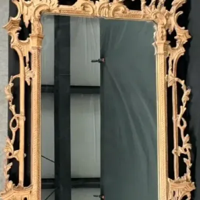 Sale Photo Thumbnail #7: Large Ornate Decorative Wall Mirror with Lyre Crest 54” x 32”