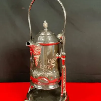 Sale Photo Thumbnail #13: Monarch Silver Plate Quadruple Plate Tilting Coffee Pot with Warming Stand