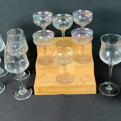 Sale Photo Thumbnail #38: Lot of 12 Assorted Wine Cocktail Glasses Iridescent Coupe Clear Stemware