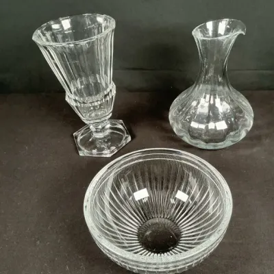 Sale Photo Thumbnail #69: Lenox USA Glass Carafe, Marked Crystal Bowl & Faceted Footed Vase – 3 Pieces