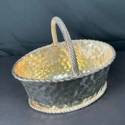 Sale Photo Thumbnail #90: Godinger Silver-Tone Hammered Oval Basket With Twisted Rope Handle