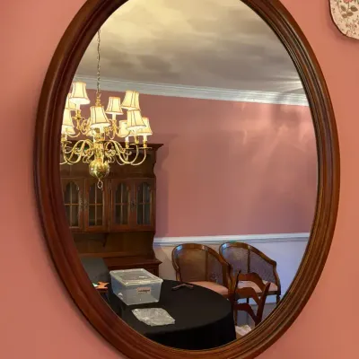 Wood Framed Oval Wall Mirror