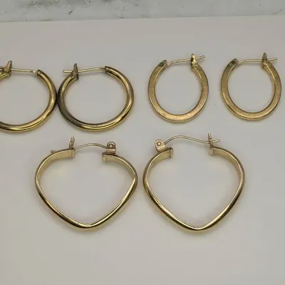 Three Pairs Of 10K & 14K Gold Earrings 