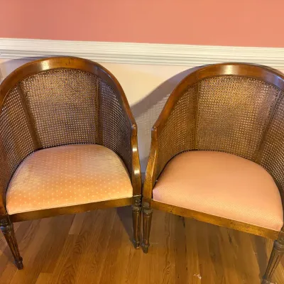 Pair of Vintage Cane Backed Barrel Armchairs