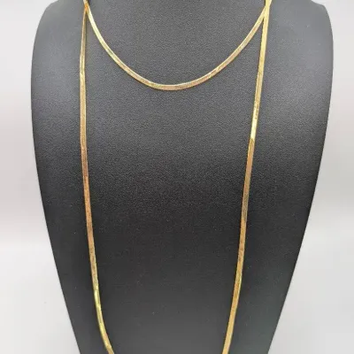 Two 14K Gold Herringbone Necklaces 