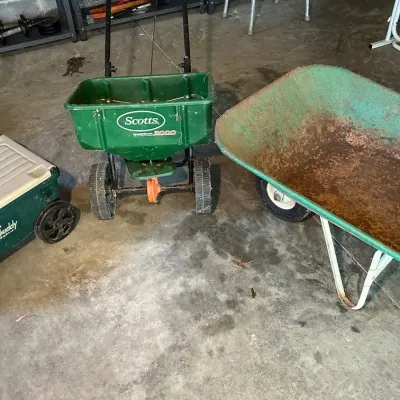 Ames Lawn Buddy, Scotts Spreader And Wheelbarrow 