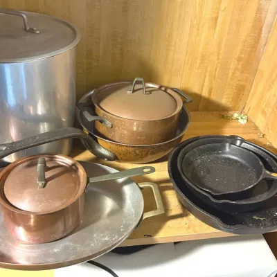 Cast Iron Skillets, Paul Revere Copper Pots