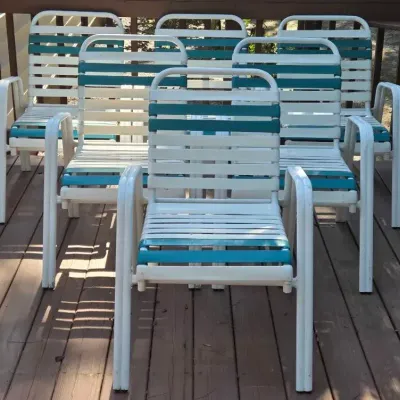 (6) Patio Chairs, Vinyl Strap, Teal & White