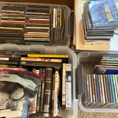 Group of CDs, DVDs, Vinyl Records 