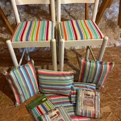 Two Bars Stools & Matching Table Clothes