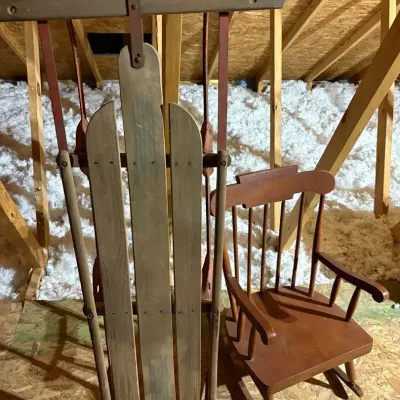 Vintage Sled & Child’s Rocking Chair