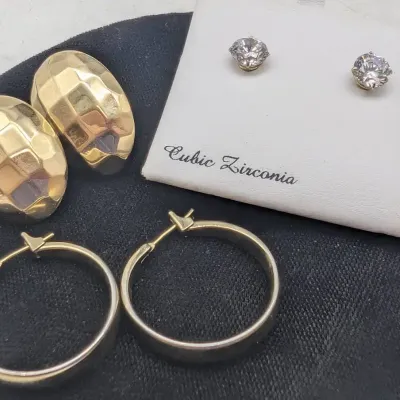 3 Pairs Of 10K & 14K Gold Earrings 