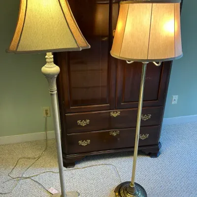 2 Floor Lamps With Shades - Brass And Metal 