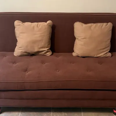 Brown Tufted Armless Loveseat / Settee with Throw Pillows
