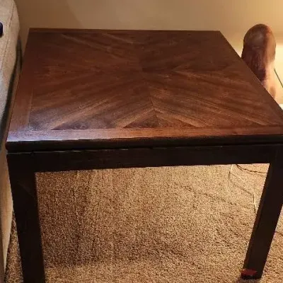 Wood End Table with Chevron Parquet Top