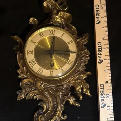 Vintage Ornate Gold-Tone Wall Clock – Baroque / Rococo Style