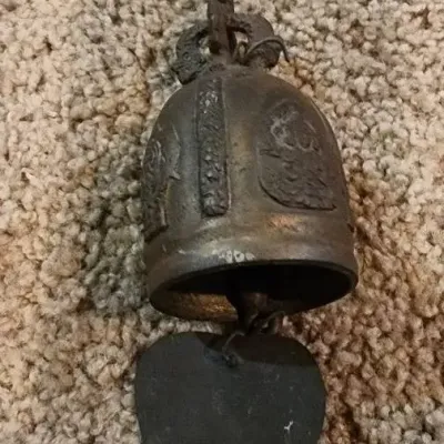 Vintage Ornate Brass-Tone Hanging Bell – Decorative Embossed Metal Bell